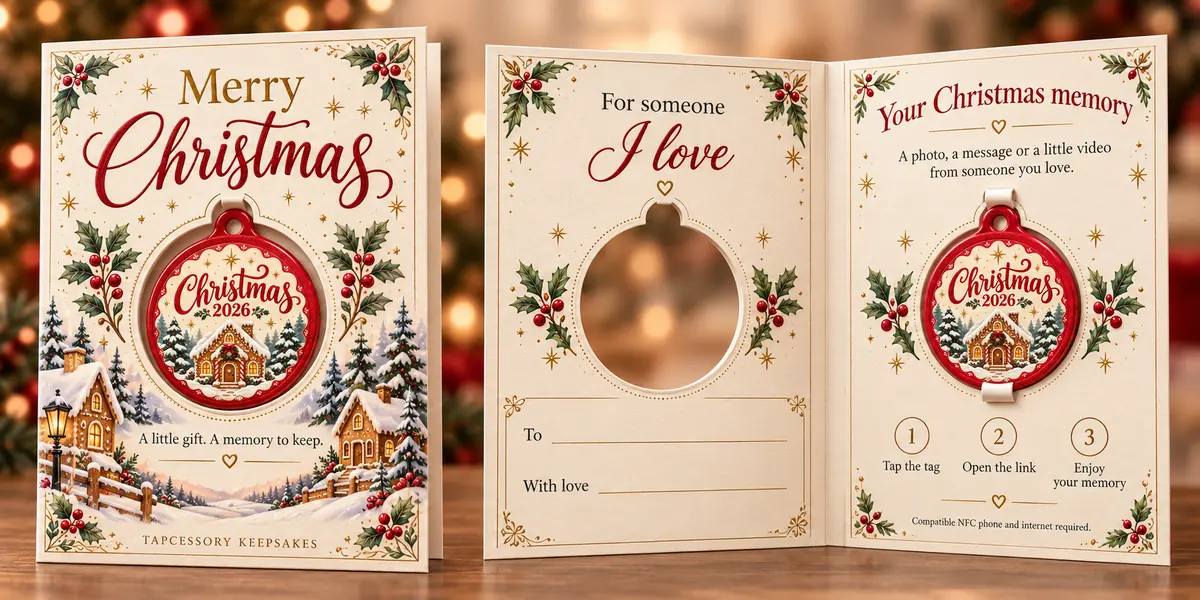 Gingerbread Lane greeting card with its built-in keepsake tag