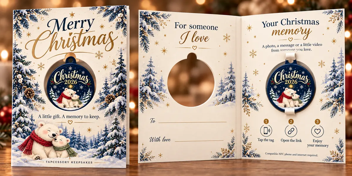 Midnight Snow greeting card with its built-in keepsake tag
